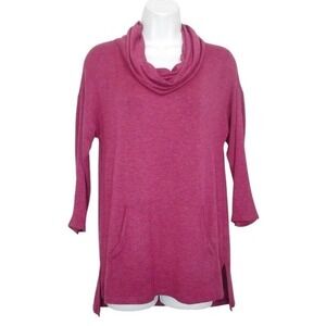 Market Spruce Top Womens XS Red Rayon 3/4 Sleeve Cowl Neck Pocket Stretch Casual